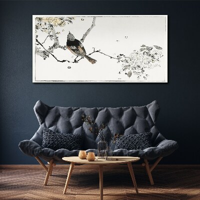 Bild auf leinwand Ein Vogel auf einem Ast in zarten Farben
