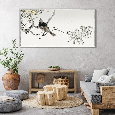 Bild auf leinwand Ein Vogel auf einem Ast in zarten Farben