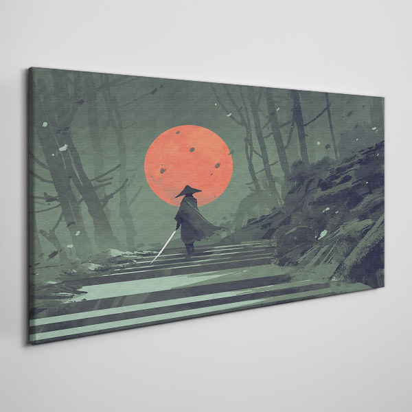 Wandbild Samurai im Schatten der aufgehenden Sonne