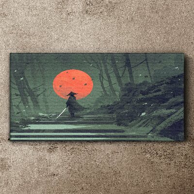 Wandbild Samurai im Schatten der aufgehenden Sonne