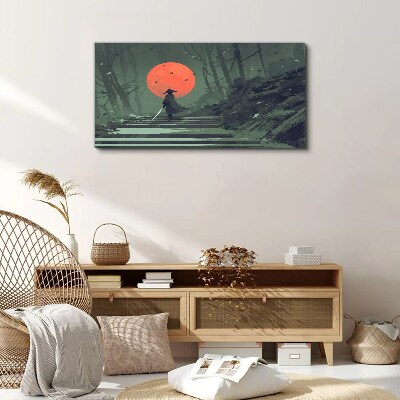 Wandbild Samurai im Schatten der aufgehenden Sonne