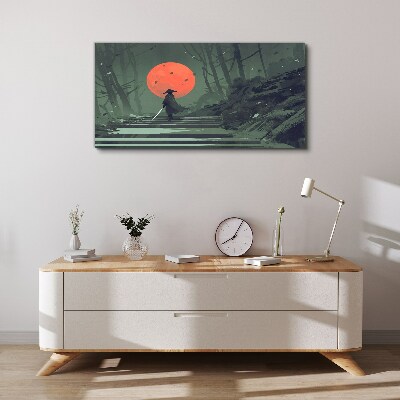 Wandbild Samurai im Schatten der aufgehenden Sonne