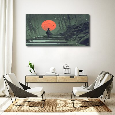 Wandbild Samurai im Schatten der aufgehenden Sonne