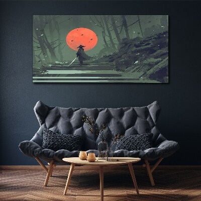 Wandbild Samurai im Schatten der aufgehenden Sonne