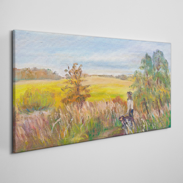 Foto auf leinwand Sommerlandschaft mit einer Figur und einem Hund