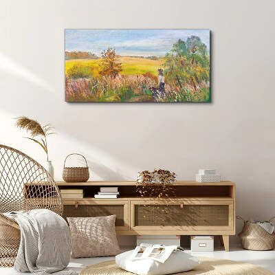 Foto auf leinwand Sommerlandschaft mit einer Figur und einem Hund