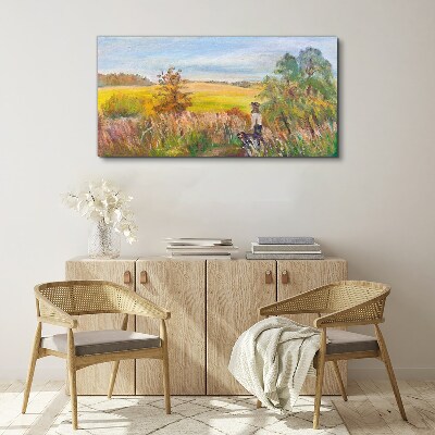 Foto auf leinwand Sommerlandschaft mit einer Figur und einem Hund