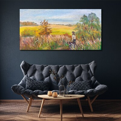 Foto auf leinwand Sommerlandschaft mit einer Figur und einem Hund