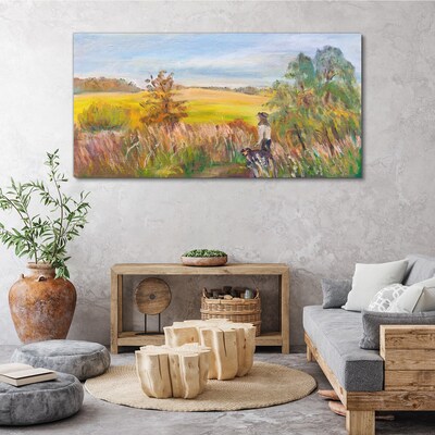 Foto auf leinwand Sommerlandschaft mit einer Figur und einem Hund