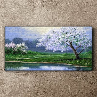 Foto auf leinwand Frühlingslandschaft mit blühenden Bäumen