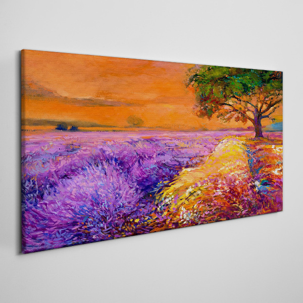 Foto auf leinwand Lavendelfelder im Sonnenuntergang