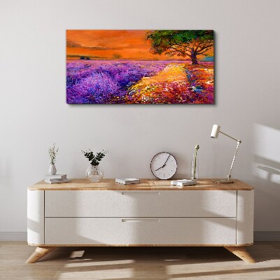Foto auf leinwand Lavendelfelder im Sonnenuntergang