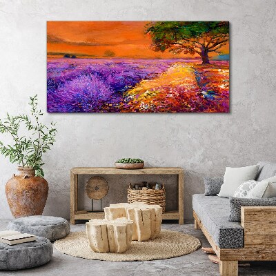 Foto auf leinwand Lavendelfelder im Sonnenuntergang
