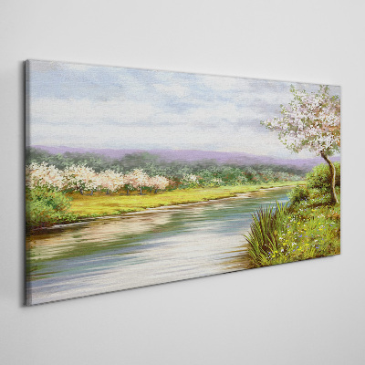 Foto auf leinwand Bäume Fluss Blumen Landschaft