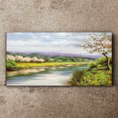 Foto auf leinwand Bäume Fluss Blumen Landschaft