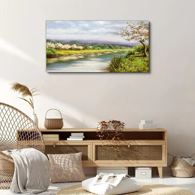 Foto auf leinwand Bäume Fluss Blumen Landschaft