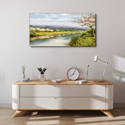 Foto auf leinwand Bäume Fluss Blumen Landschaft