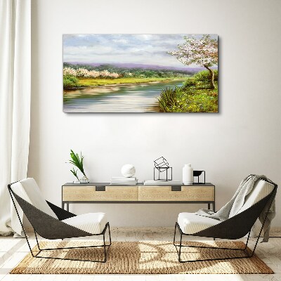 Foto auf leinwand Bäume Fluss Blumen Landschaft