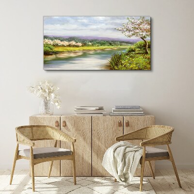 Foto auf leinwand Bäume Fluss Blumen Landschaft