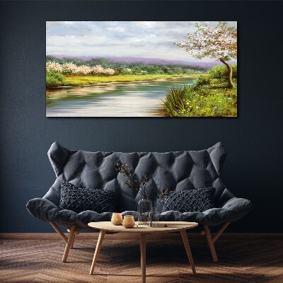 Foto auf leinwand Bäume Fluss Blumen Landschaft