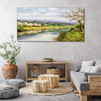 Foto auf leinwand Bäume Fluss Blumen Landschaft