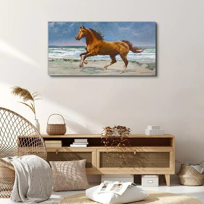 Foto auf leinwand Strand Küste Pferd Meereswellen
