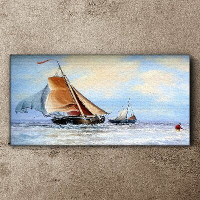 Bild auf leinwand Meer Schiff Wellen Wolken