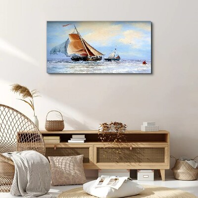 Bild auf leinwand Meer Schiff Wellen Wolken