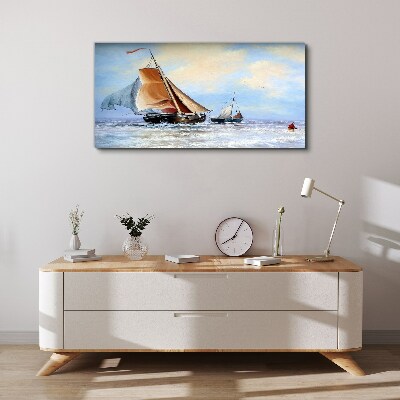 Bild auf leinwand Meer Schiff Wellen Wolken