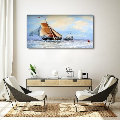 Bild auf leinwand Meer Schiff Wellen Wolken