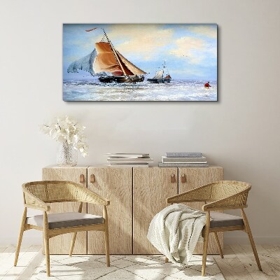 Bild auf leinwand Meer Schiff Wellen Wolken