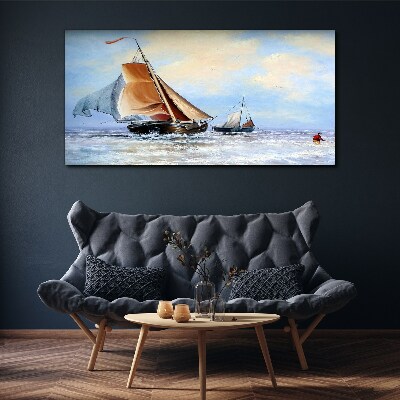 Bild auf leinwand Meer Schiff Wellen Wolken