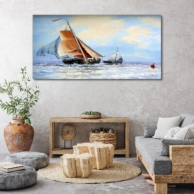 Bild auf leinwand Meer Schiff Wellen Wolken