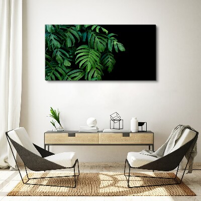 Foto auf leinwand Grüne Blätter auf schwarzem Hintergrund