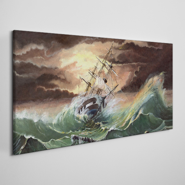 Foto auf leinwand Stürmischer Ozean mit einem Schiffswrack