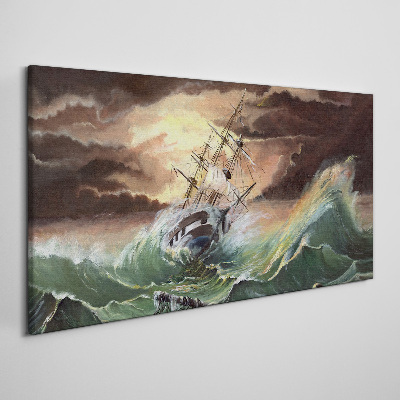 Foto auf leinwand Stürmischer Ozean mit einem Schiffswrack