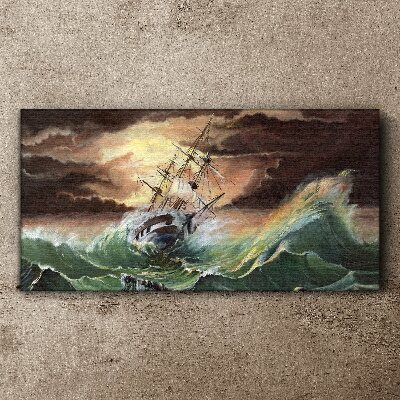 Foto auf leinwand Stürmischer Ozean mit einem Schiffswrack