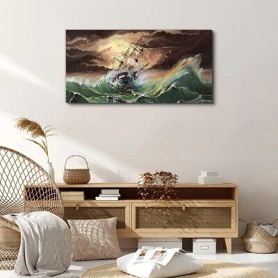 Foto auf leinwand Stürmischer Ozean mit einem Schiffswrack