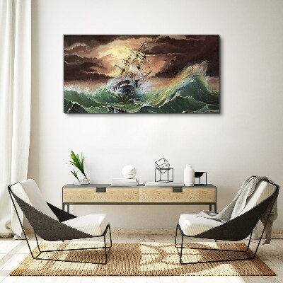 Foto auf leinwand Stürmischer Ozean mit einem Schiffswrack
