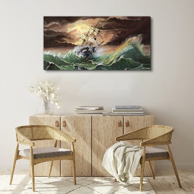 Foto auf leinwand Stürmischer Ozean mit einem Schiffswrack