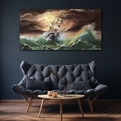 Foto auf leinwand Stürmischer Ozean mit einem Schiffswrack