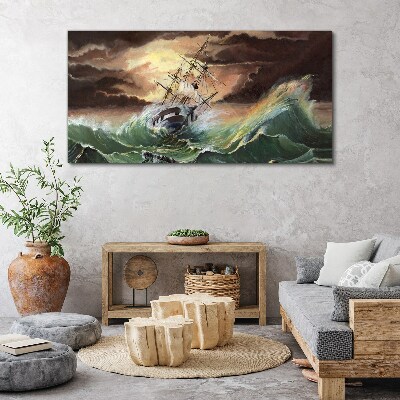 Foto auf leinwand Stürmischer Ozean mit einem Schiffswrack