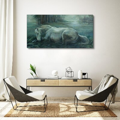 Bild auf leinwand Ein ruhiges Pferd in einer Waldlandschaft