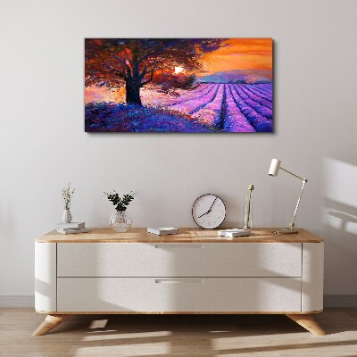 Foto leinwand Lila Landschaft bei Sonnenuntergang