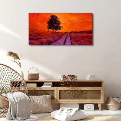 Foto auf leinwand Sonnenuntergang über den Feldern