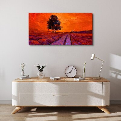 Foto auf leinwand Sonnenuntergang über den Feldern