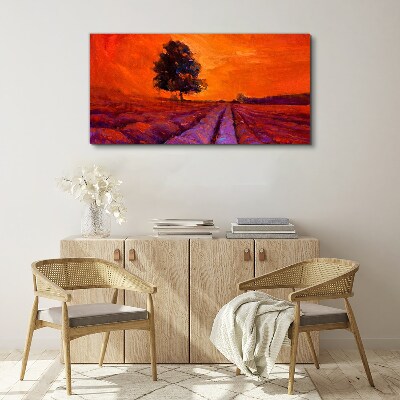Foto auf leinwand Sonnenuntergang über den Feldern