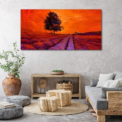 Foto auf leinwand Sonnenuntergang über den Feldern