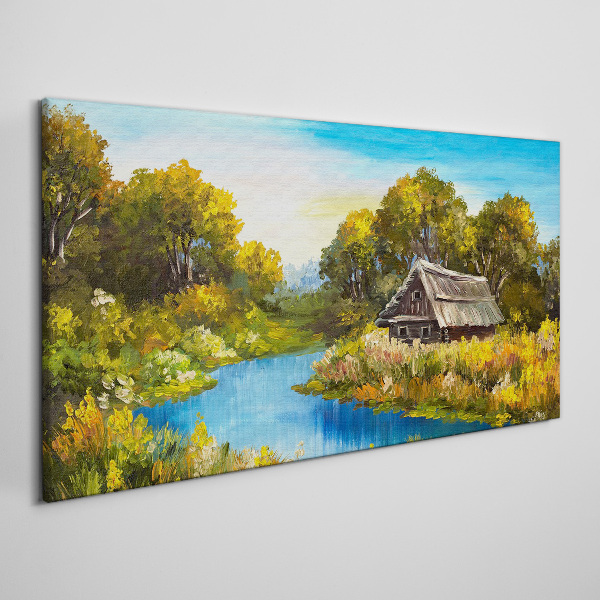 Bild auf leinwand Waldfluss-Himmelhütte