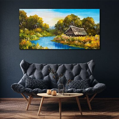 Bild auf leinwand Waldfluss-Himmelhütte